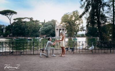 A magical surprise proposal at the Lake of Villa Borghese, Rome