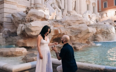 Sunrise proposal at Trevi Fountain in Rome